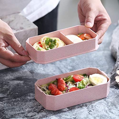 WYZDQ Mini Bento-Box Lunch Box Fiambrera De Fibra De Fiambrera De Doble Capa De Trigo800ml Apto para Niños Y Adultos Apto para Microondas(Trae Tenedor Y Cuchara),Rosado