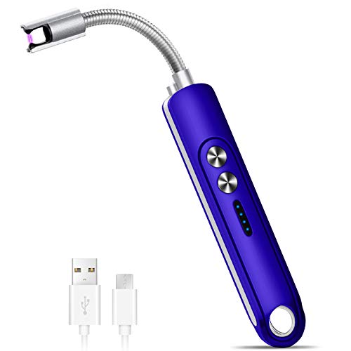 XIMU Mechero Electrico, Encendedor Electrico USB Mechero Recargable y Resistente al Viento, Mechero de Plasma sin Gas con USB Cable Control Tactil Portátil para Cigarrillo/Vela (Azul)