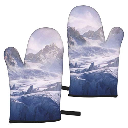 Ye Hua Snow Mountain Adventure Oven Mitts Heat Resistant Kitchen Mitts with Soft Cotton Lining and Non-Slip Surface Safe for Baking, Cooking