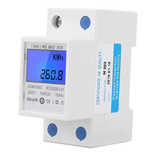 Yosoo Health Gear Medidor de energía de riel DIN monofásico DDM15SD, medidor de KWh de energía con retroiluminación LCD de 5-80A