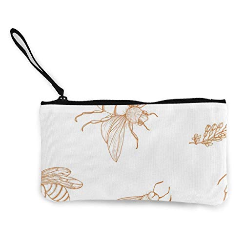 Yuanmeiju Elegante Mano de Abejas de Miel Lindo Cambio de Lona Monedero Billetera Bolsa Bolsa Soporte de Cremallera Monedero Correa de muñeca Maquillaje Estuche de lápices Personalizado