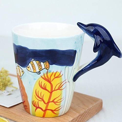 YXDEW Taza Taza de café Taza Taza de té 3D Forma Animal Pintado a Mano Taza, Regalos de cumpleaños, Vice Dragon, 301-400ml con Cubierta (Color : Dolphin)