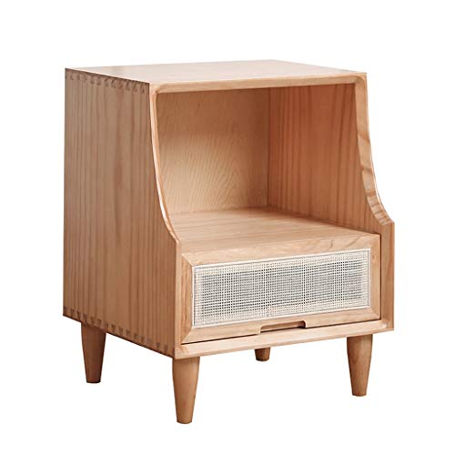 Yyqx Nordic sólido Simple de Madera Mesita de luz Moderna Mesilla de Noche con cajón Creativo Rattan Gabinete de Almacenamiento Sofá Mesa Lateral (Color : A)