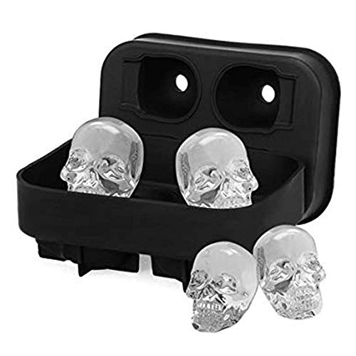 ZARRS - 1 cubitos de hielo con forma de calavera de silicona 3D con tapa para Whisky, cóctel negro