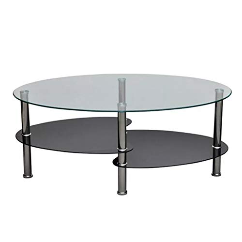 Zerone. Mesa Centro Nórdica Negra, Mesa de Café de Cristal con Diseño 3 Niveles, 90 x 45 x 43 cm