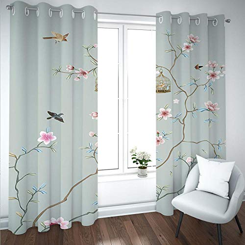 ZGSSSSS Cortinas Opacas Aislantes Termicas 2 Piezas W75xl166cm Cortina con Ojale de Salon Modernas para Dormitorio Infantiles Juvenil Habitación- Flores Y Pájaros