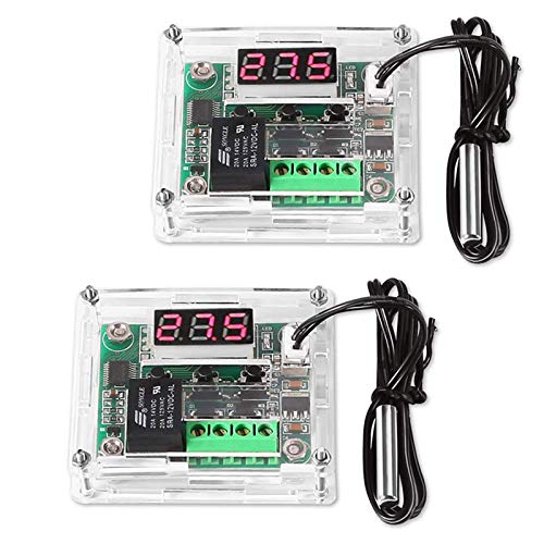 ZHITING 2 Pcs 12V DC LED Digital Módulo Controlador de Temperatura con estuche - W1209 Enfriamiento/Calentamiento de Termostato con NTC Sonda impermeable Temperature Controller Switch(Red)