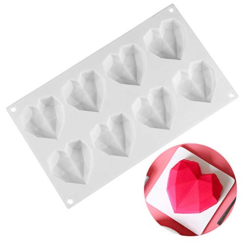 Ziyero 3D Diamante Corazón Forma Silicona Molde DIY Heart Chocolate Postre Hornear Molde Fácil Desmoldar Limpiar No tóxico, para Navidad, Decorar Pasteles, Dulces, Chocolate, Cubitos Hielo Etc—Blanco