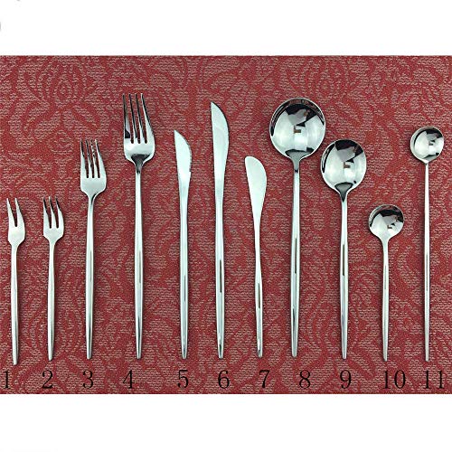 1 pieza de vajilla de plata pura set de vajilla de acero inoxidable set cuchillo de plata y horquilla larga manjas de la cuchara de la cuilla occidental conjunto de alimentos Horquilla de pastel No2