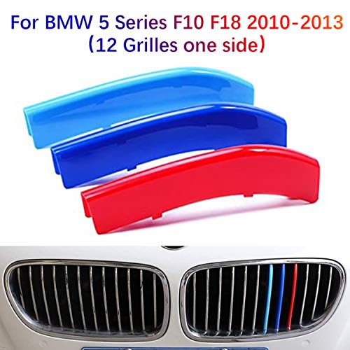 3D Coche Rejillas Frontales Para BMW Serie 5 F10 F18 2010-2013（12 Rejillas）Parrilla Delantera Trim M-Colore Cubierta Pegatinas Decoración 3 Piezas