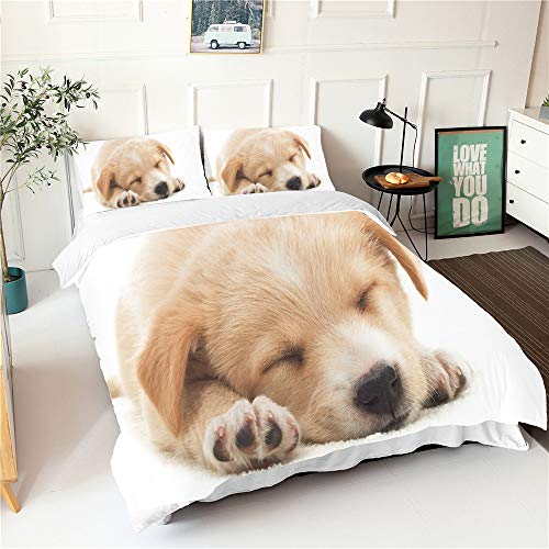 3D Juego de Ropa de Cama 3 Piezas, Morbuy Perro Mascota Impresión Microfibra Juego de Fundas de Edredón Incluye Funda Nórdica y Funda de Almohada (Cachorro Beige,220x240cm)