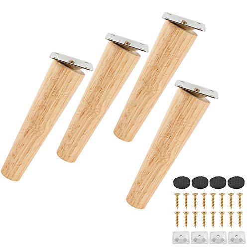 4 Piezas Patas para Muebles Madera, Patas de Sofá de Madera para Placas de Montaje y Tornillos para Sofá Cama, Armario, Sillón (Altura del pie oblicuo 15 cm)