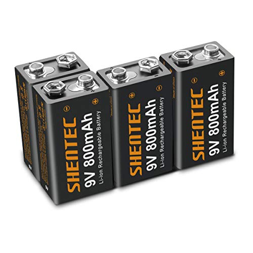 4 Piezas Shentec Li-Ion 800mAh 9V Pilas Recargables Alta Capacidad para Alarmas, Dispositivos Médicos, Juquetes y Relojes