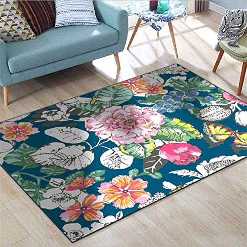 A-Generic Alfombra de patrón de Flores de país Americano, Alfombra de Sala de Estar, Mesa de Centro para niños, sofá, Alfombra, Alfombrilla de piso-80X120cm-Los 60X90cm