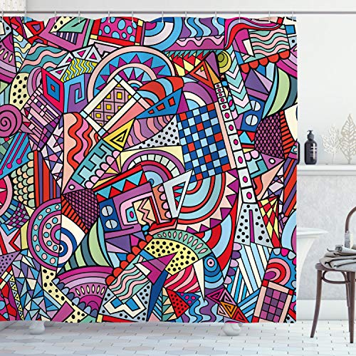 ABAKUHAUS Psicodélico Cortina de Baño, Original y Moderno, Material Resistente al Agua Durable Estampa Digital, 175 x 180 cm, Multicolor