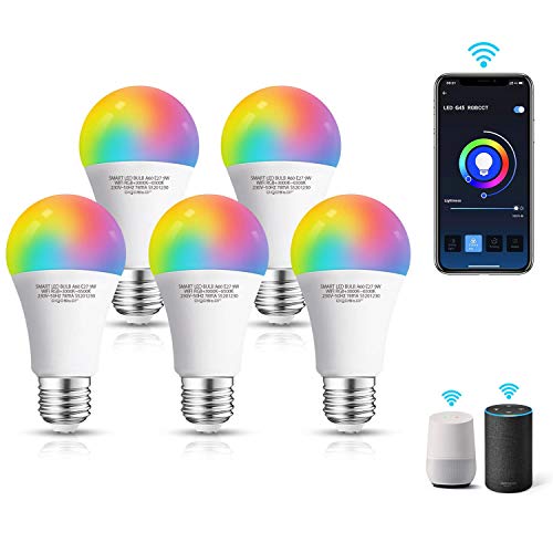 Aigostar Bombilla LED inteligente WiFi A60, 9W, E27 casquillo gordo, RGB + CCT. Regulable multicolor + luz cálida o blanca 3000 a 6500K, 800lm. Compatible Alexa y Google Home [Clase energética A+]