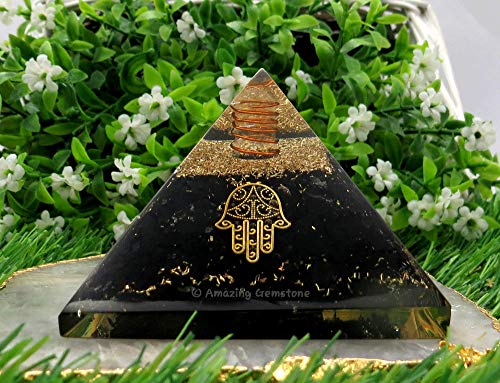 Amazing Gemstone Hamsa - Pirámide de turmalina negra para protección de energía electromagnética y negativa | Pirámide de cristal turmalina negra natural