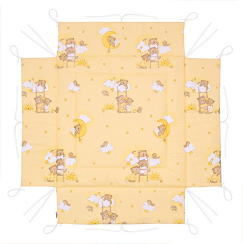 Amilian - Base de algodón para parque infantil (100 x 100 cm) beige Bär auf der Leiter ecru