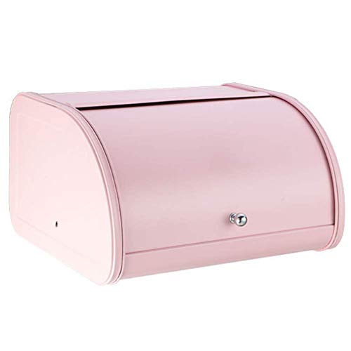 AoJuy Cocina Panera, Metal Pan Caja Papelera Almacenaje de Cocina Contenedores, Rollo Top Panera con Rollo Tapa Superior Utensilios de Cocina Caja Almacenaje - Rosa