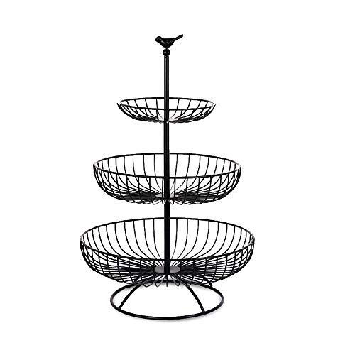 Apark Frutero de 3 Pisos, Desmontable Metal Cesta Fruta, para Conservan Frutas, Verduras, Bocadillos o Pan, Tamaño de la Cesta de Frutas: 16.5CM, 24.5CM, 30CM, Altura: 47CM (Negro)