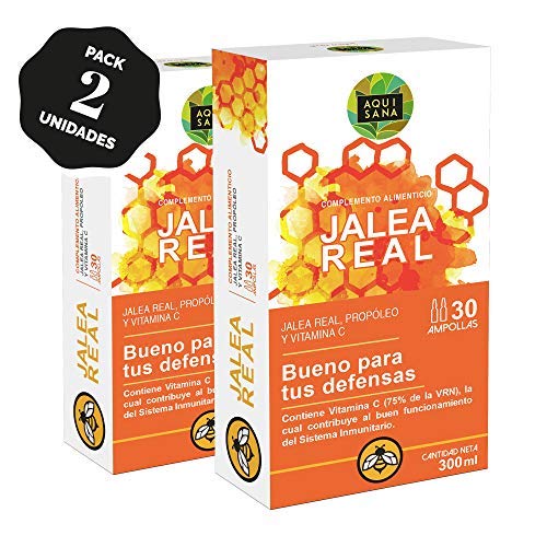 Aquisana Jalea real con propóleo para mayor energía y vitalidad con própolis y vitamina C - 60 ampollas, Pack de 2 Unidades