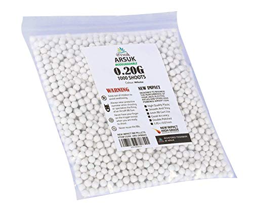 ARSUK BB Pellets Air Rifle Pistola Airgun Pellets Bolas de alto grado Paintball Biodegradable Francotirador Pesado Tracer 6mm (0,20g 1000 Pellets-blanco-bio)