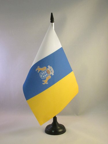 AZ FLAG Bandera de Mesa de CANARIAS 21x14cm - BANDERINA de DESPACHO Canaria 14 x 21 cm