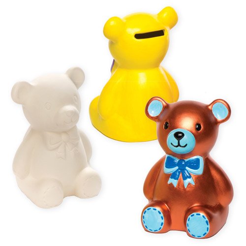 Baker Ross Bancos monedas cerámica oso peluche que los pinten, coren y exhiban - Juego artesanía porcelana creativa (Caja 2)