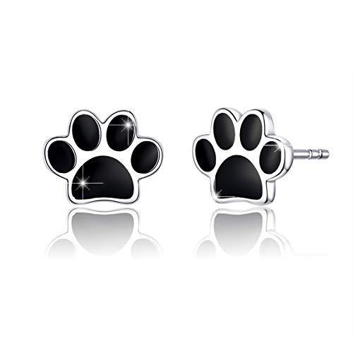 BAMOER Pendientes de Plata 925 Mujer Hipoalergenicos Pendientes de Animales Lindos Aretes Tipo Garra de Gato Negro Regalos para Niñas