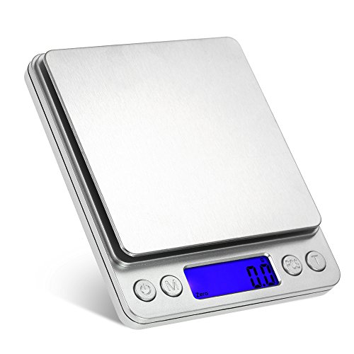 Básculas de cocina, Smart Weigh Bascula de Cocina y Comida y Joyería con Plataforma en Acero Inoxidable,con 2 Bandejas,6 Unidades para Convertir,Precisión 3000g/0.1g