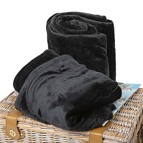 BCASE Pack 2 Manta de Microfibra de Felpa, Suave y Cómoda, 100% Poliéster, 130x160 cm, para Sofá o Cama, Ideal para Protegerse del Frio, En Color Negro