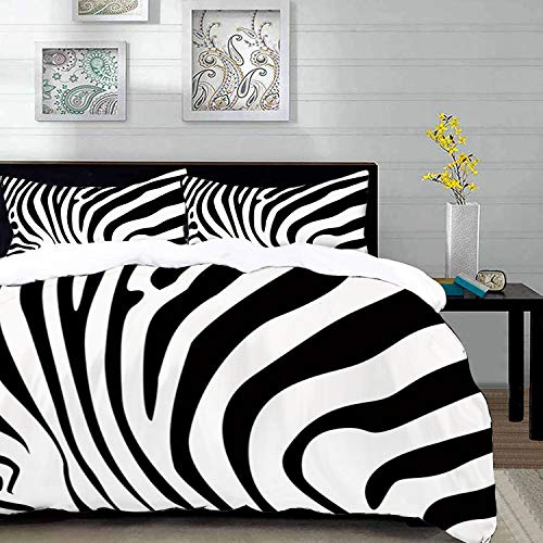 Bedding Juego de Funda de Edredón,Microfibra -Estampado de zebra, Patrón de piel de animal de cebra Naturaleza Vid - Funda de Nórdico y Fundas de Almohada - (Cama 150 x 200cm + Almohada 63X63cm)