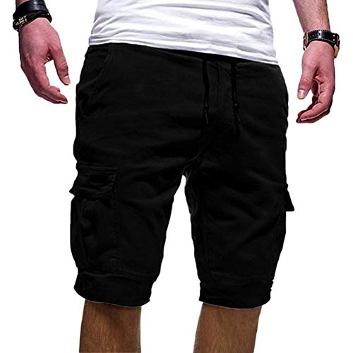 B/H Leisure Pantalones Cortos, Hombre,Pantalones Cortos Sueltos y Transpirables Multibolsillos, Pantalones Cortos Deportivos para Trotar-Black_M, de natación Boxeadores Ligero Shorts