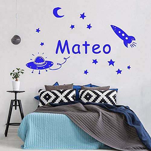 Blrpbc Pegatinas de Pared niños decoración de la habitación de los niños Nombre Personalizado calcomanía Estrellas Luna Arte de la Nave Espacial Mural decoración del Dormitorio de los bebés 50x84cm