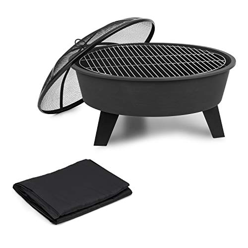 blumfeldt Nolana 2 en 1 Hoguera y Parrilla (Ø 75 cm, parachispas Desmontable, Parrilla: Ø 64 cm, Acero, Asas, Incl. hargón y Parrilla, Protector para el Viento y la Lluvia: Nylon 600D) Negro