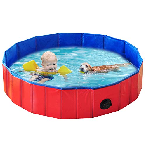 Blusea Piscina Perros y Gatos, Piscina Bañera Plegable PVC Antideslizante y Resistente al Desgaste, Drenaje Lateral en Espiral, Regalo, Adecuado para Interior Exterior