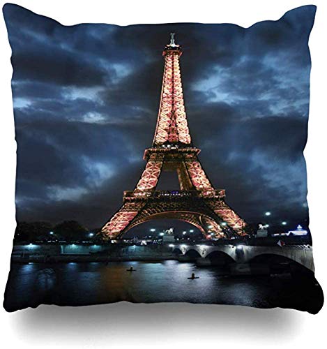 BONRI Cojín Decorativo Arco Azul romántico París Abril Luz Actuación Espectáculo histórico Parques Ciudad Capital Diseño del Atardecer sobre el hogar Funda de Almohada Funda de Almohada 16x16pulgada