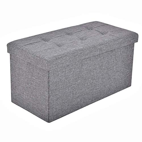 BRIAN & DANY Baúl Puff Taburete Plegable de Almacenamiento otomano, Taburete de Lino, reposapiés Plegable para Asiento - Gris, 76 x 38 x 38 cm