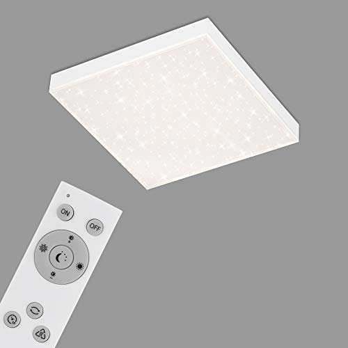 Briloner Leuchten - Panel LED, lámpara de techo regulable, plafón con borde luminoso, decoración de estrellas, control de temperatura de color, 15 vatios, 1600 lúmenes, blanco, 295x295x61 mm