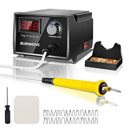 BURNNOVE Máquina de pirograbado Kit de quema de madera 60W 220V con 0 ° C a 750 ° C Temperatura ajustable 30 cabezas de bolígrafo Pantalla digital