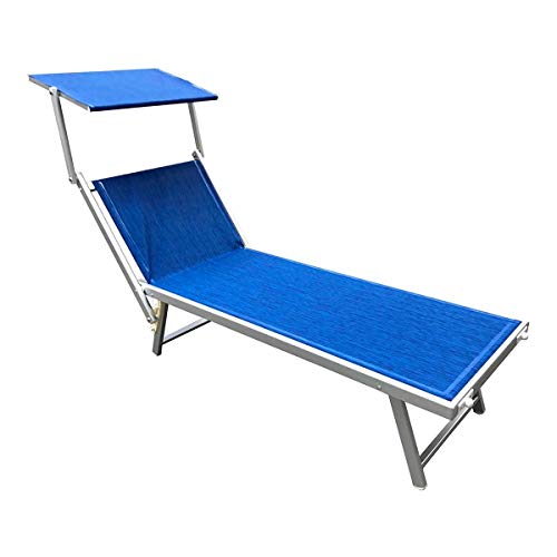 C MEDIA TRADE SL Tumbona de aluminio con parasol Luxurious Beach 180 x 60 x 40 cm azul