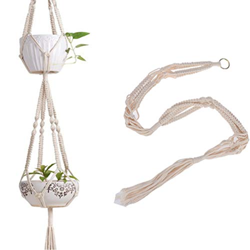 Cabilock Macrame Colgador de Doble Planta Moda Estable Delicado Exquisito Arte de Pared Colgante Maceta Cuerda de algodón para macetas Redondas y cuadradas