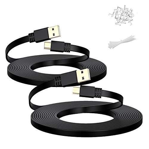 Cable de Alimentación Micro USB 9 Metro ( 2 Pack),Cable de Alimentación de Carga Micro USB Plano 9M,Cargador Para Neos Smartcam,Yi Cam 8 10,Nest Cam,Cámara Blink XT XT2,Arlo Pro 2,Controlador Xbox One