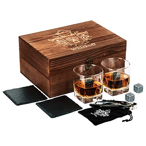 Caja de Juegos de Copas para Whisky - Piedras para Whisky - Copas Scotch o Bourbon - Juego de Rocas de Enfriamiento para Whisky - Juego de Copas Bourbon Ideal para los Amantes del Whisky