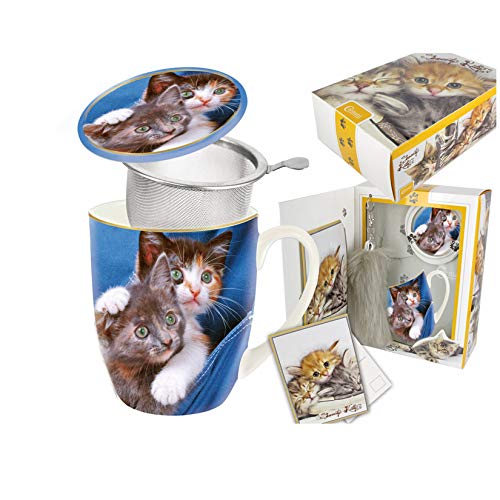 Carmani - Sweety Kitty - Gatitos impresos Taza de 5 piezas con llavero de cola de gato