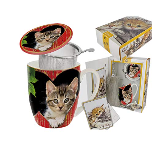 Carmani - Sweety Kitty - Gatitos impresos Taza de 5 piezas con llavero de cola de gato