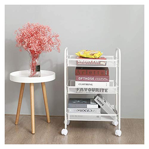 Carrito Oficina de 3 Pisos con Ruedas Carro de Almacenaje Carro de Utilidad Deslizante Multiusos para Bao Dormitorio (Color : White, Size : 45 * 27 * 63 cm)