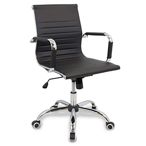 CashOffice - Silla de Escritorio Ajustable en altura, Silla de Oficina Giratoria con apoyabrazos de Piel Sintética (Varios Colores) (Negro)