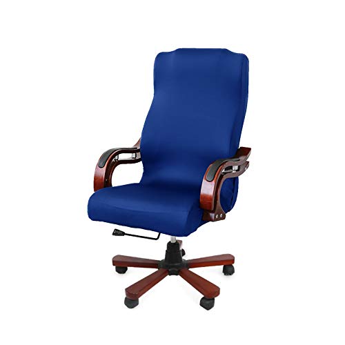 CAVEEN Funda de Silla de Oficina, Estilo Simplista y Moderno Funda para Silla de Ordenador, Elásticas y Resistentes Cubierta de Oficina Silla (Silla no incluida) (Franela Azul Oscuro) (Azul, L)