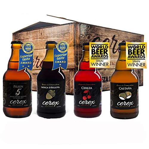 CEREX- Pack Degustación de 8 Cervezas Artesanas - Cerveza de Castaña, Ibérica de Bellota, Cereza y Pilsen